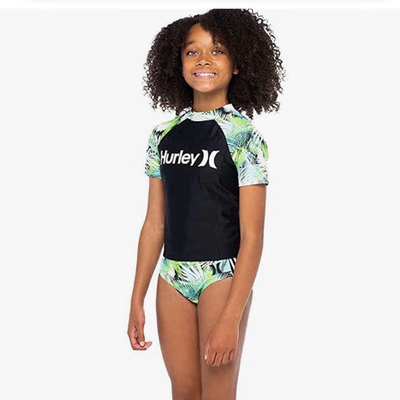 Hurley Girls Rashguard Tankini Tropical Swimsuit Set Sun Protection Cover Up NEW - Picture 3 of 9